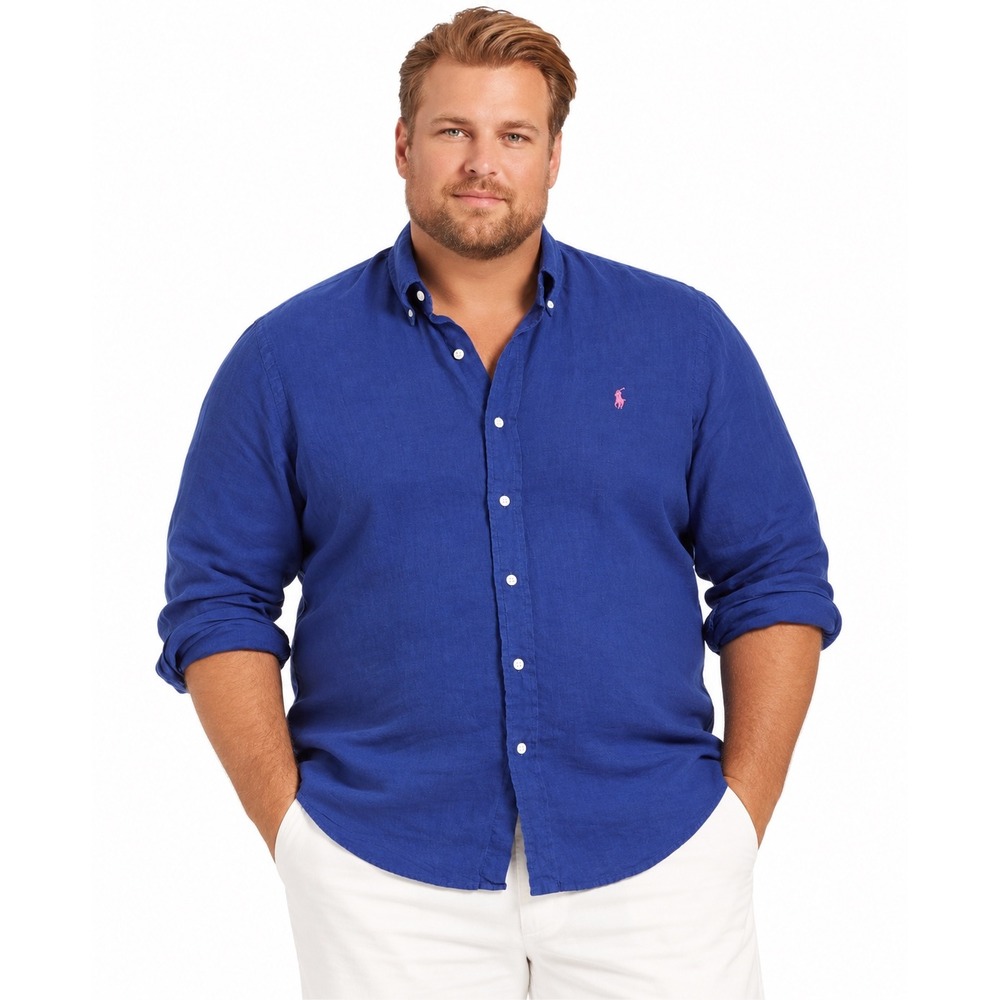 Ralph Lauren Mens 4XB Linen Button Down Shirt Resort Blu 711527174002 NWT